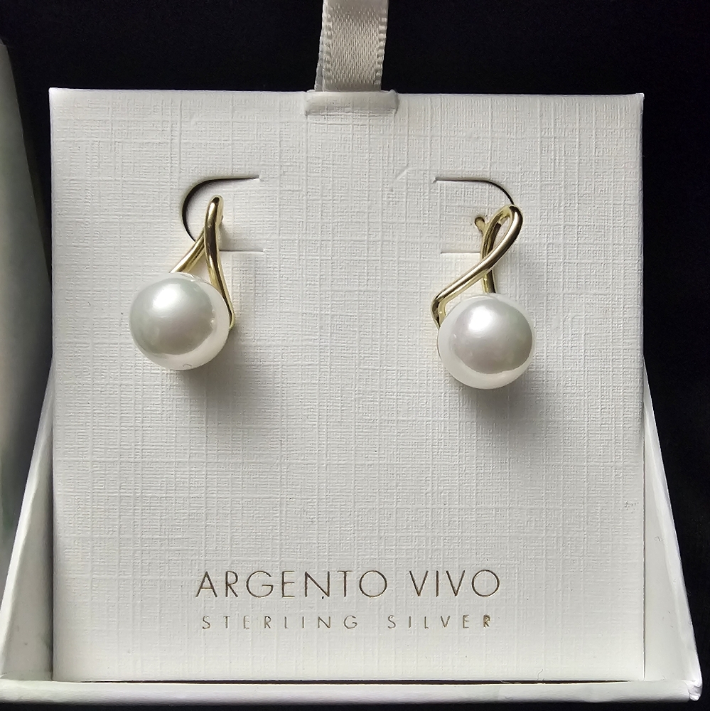 Argento Vivo Gold and White Pearl Earrings